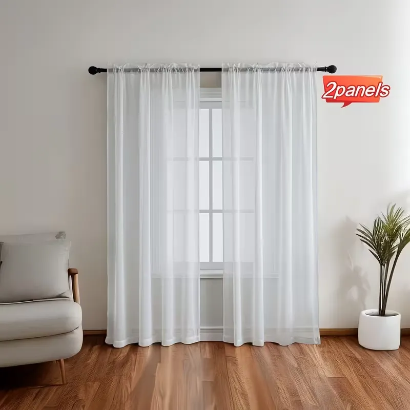 White & Vertical Sheer Curtain Panel